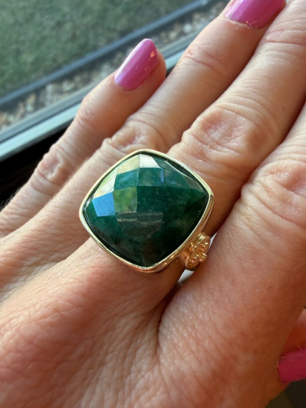 NEW Connie Craig Carroll Green Beryl Cushion Checkerboard Cut Ring